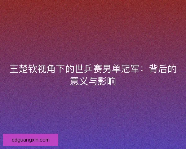 王楚钦视角下的世乒赛男单冠军：背后的意义与影响