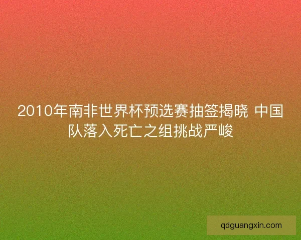 2010年南非世界杯预选赛抽签揭晓 中国队落入死亡之组挑战严峻